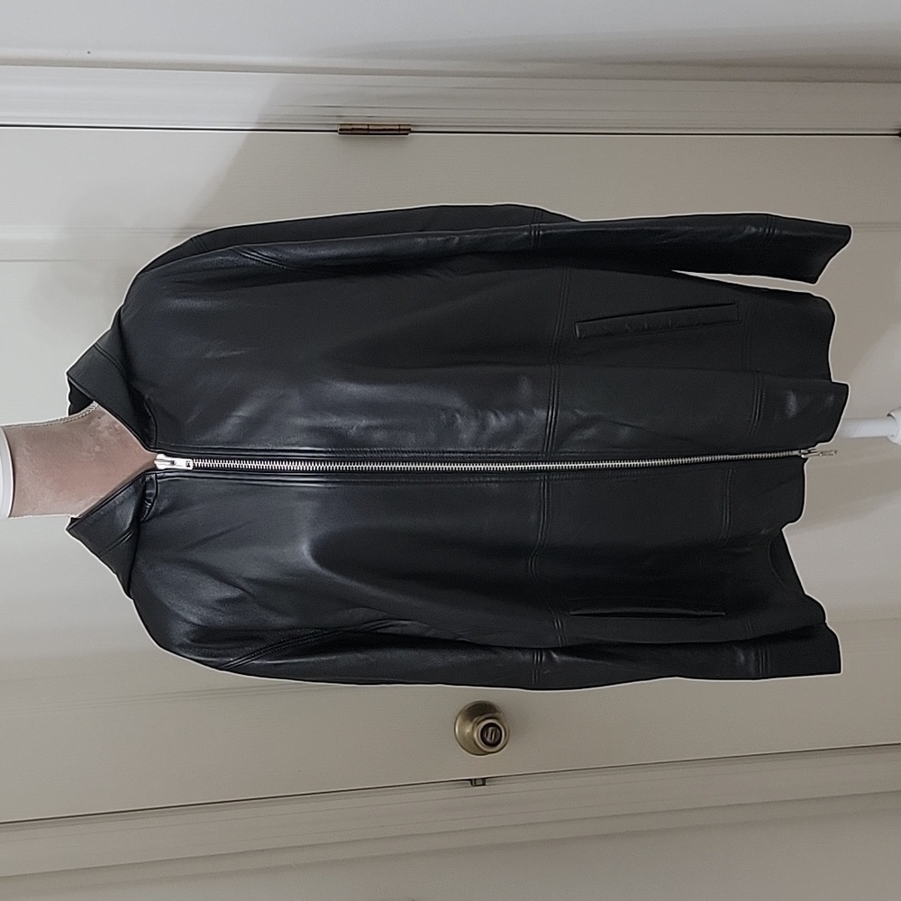Public School New York Size M Leather Hooded Zip Front Jacket, NWOT